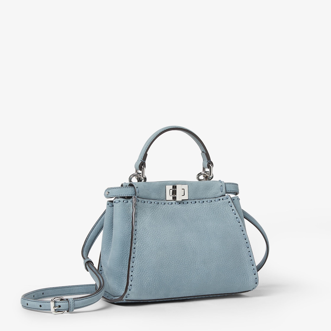 FENDI Peekaboo Mini Mercury blue nubuck leather Selleria bag with 220 hand-sewn topstitches - Image 5